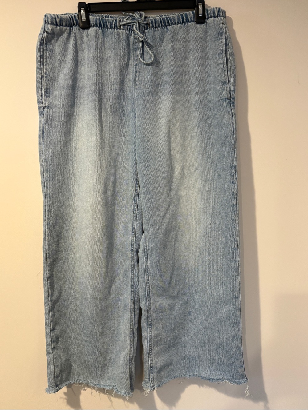 Light Wash Womens Drawstring Wide Leg Denim Jeans size Large